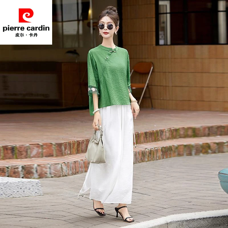 新中式国风棉套装女2024夏季新款休闲气质两件套薄款短袖裙裤潮