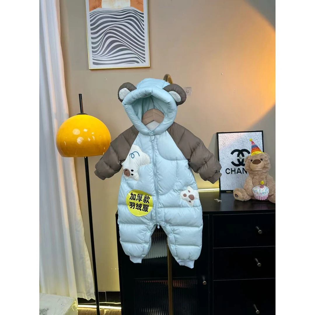巴家加厚白鸭绒羽绒服连体衣宝宝保暖