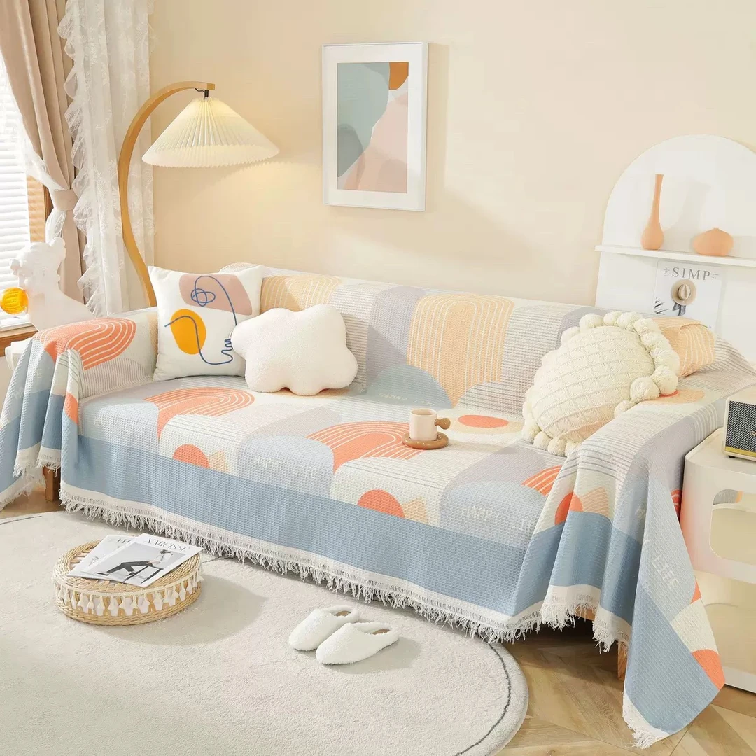 棉麻一片式防猫抓四季通用卡通氛围沙发垫沙发盖布