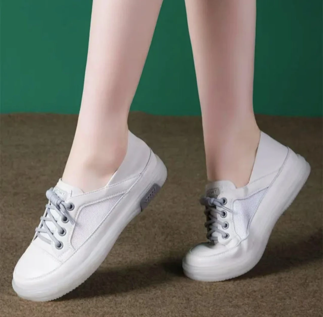 2025真皮轻便网面小白鞋女2024新款秋冬季厚底百搭休闲运动板鞋女