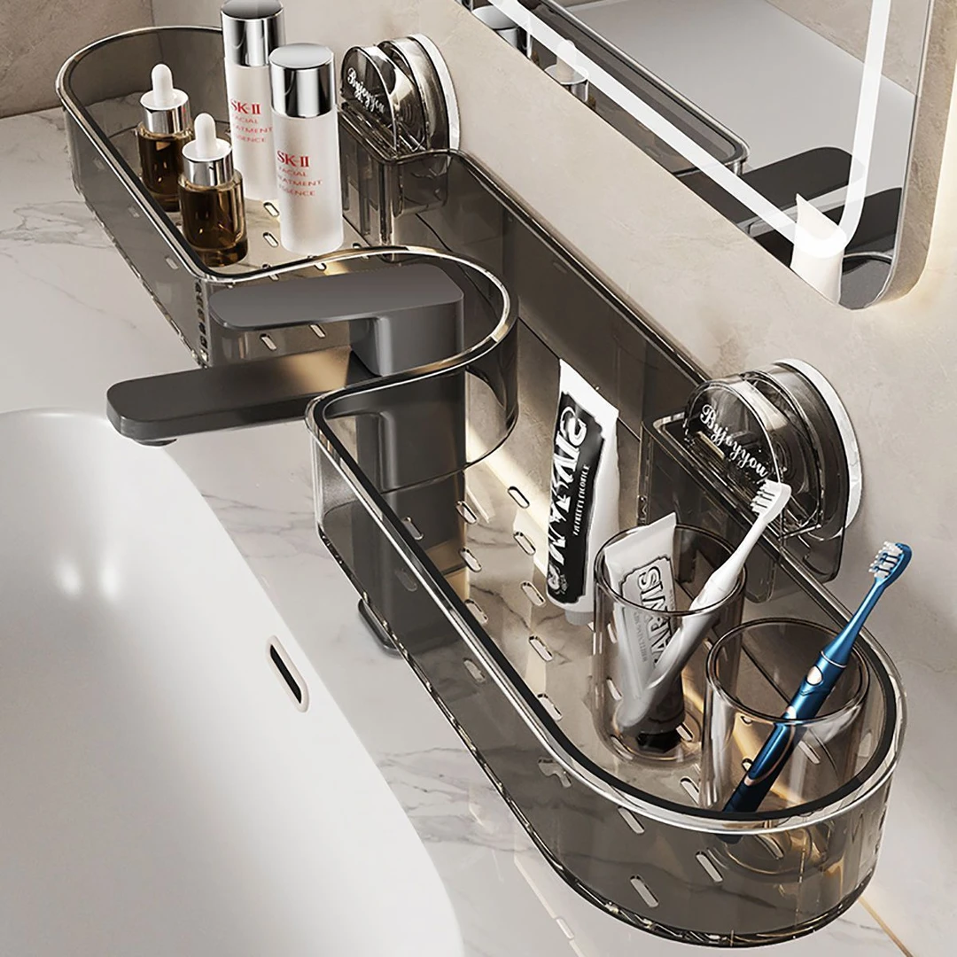 【现货】卫生间厨房置物架免打孔洗漱台镜柜壁挂化妆品葱姜蒜收纳架