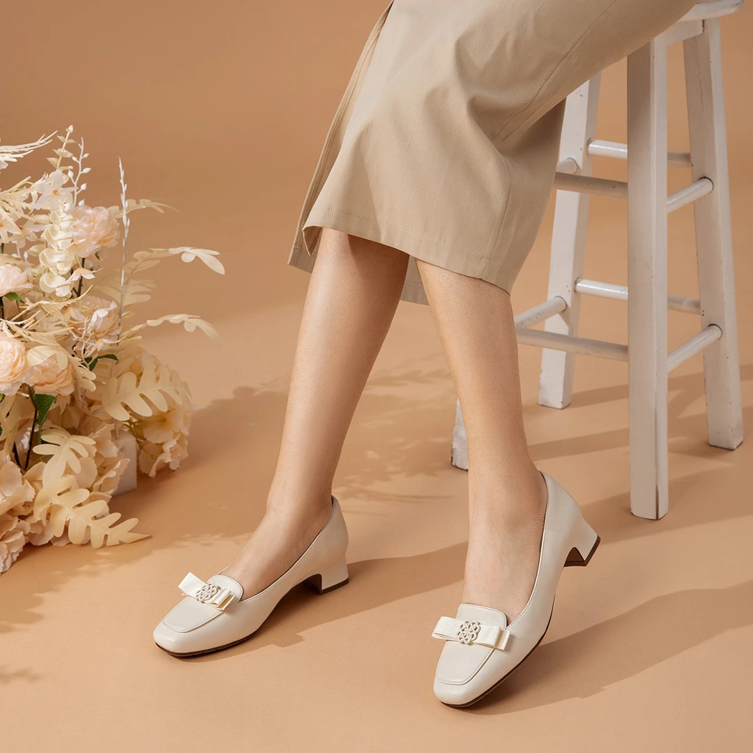 沙驰 新款【羊皮】3D缓震单鞋浅口蝴蝶结法式通勤鞋软底舒适女鞋