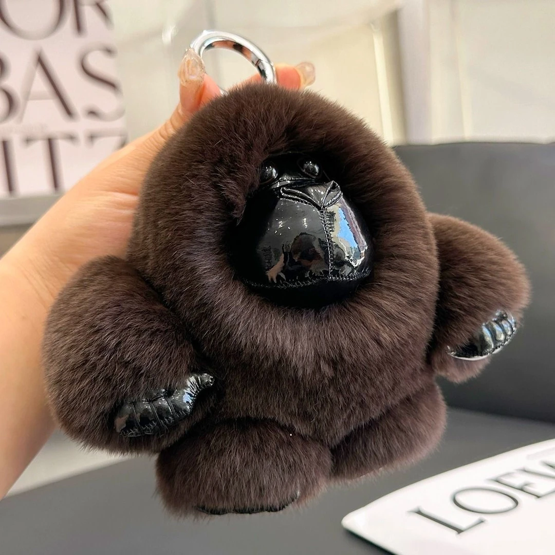 【大猩猩】真獭兔毛大猩猩汽车钥匙挂件高档毛绒玩偶书包挂饰