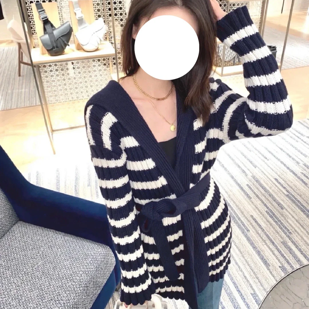 未使用 DIOR/迪奥 黑白条纹水手领五芒星开衫外套 36码