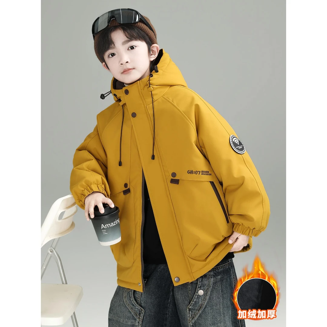 儿童装男童冬装夹外套2025新款中大童秋冬款加厚冬季男孩派克服