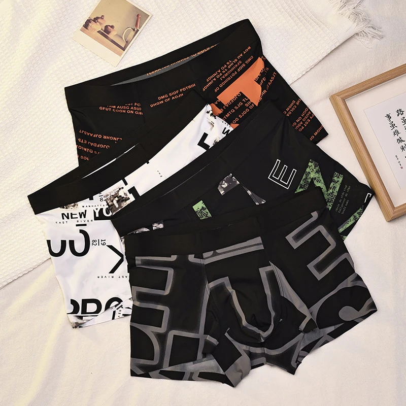 薄款男士内裤冰丝超薄透气抗菌印花潮流无痕舒适四角裤夏天夏季