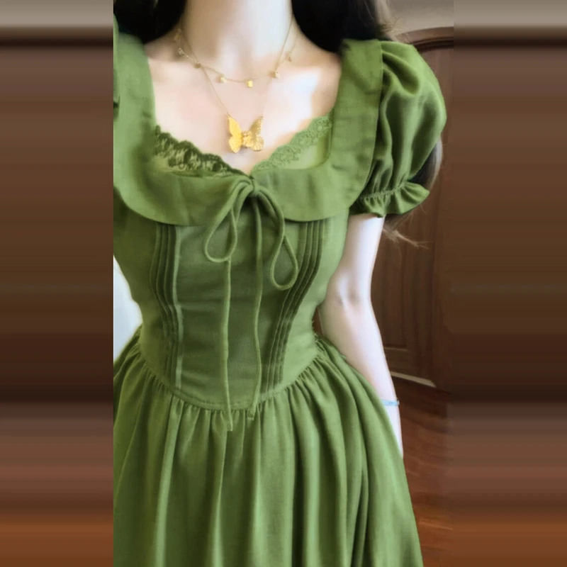 法式复古收腰连衣裙子女装夏季2025气质长裙3414