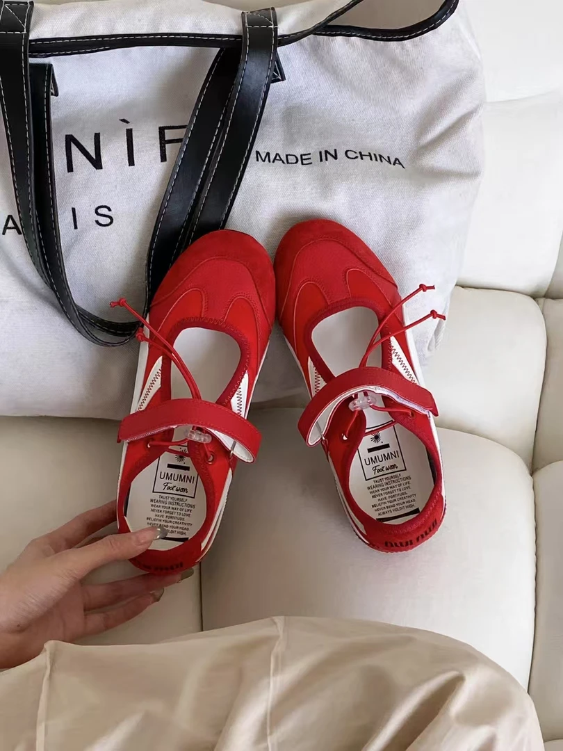 高品质小众ootd穿搭拼色红色玛丽珍女鞋夏季乳胶软底