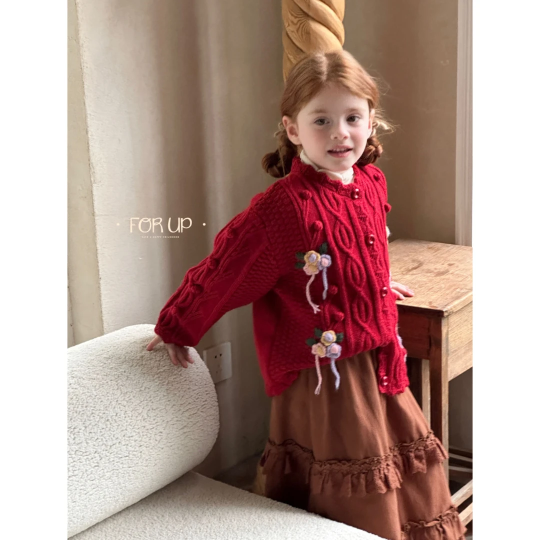 244-FU-79905甜枣红 [FOR UP]法式卡琳娜手工花束球球毛衣
