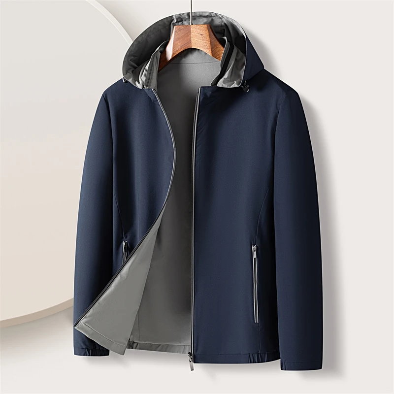 2025春秋季新款男士休闲夹克可脱卸连帽外套双面穿宽松薄款上衣服