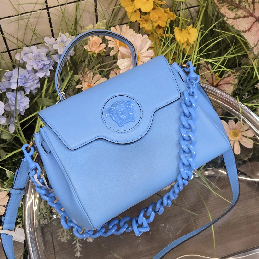 95新 VERSACE/范思哲 达达/蓝色链条斜挎包