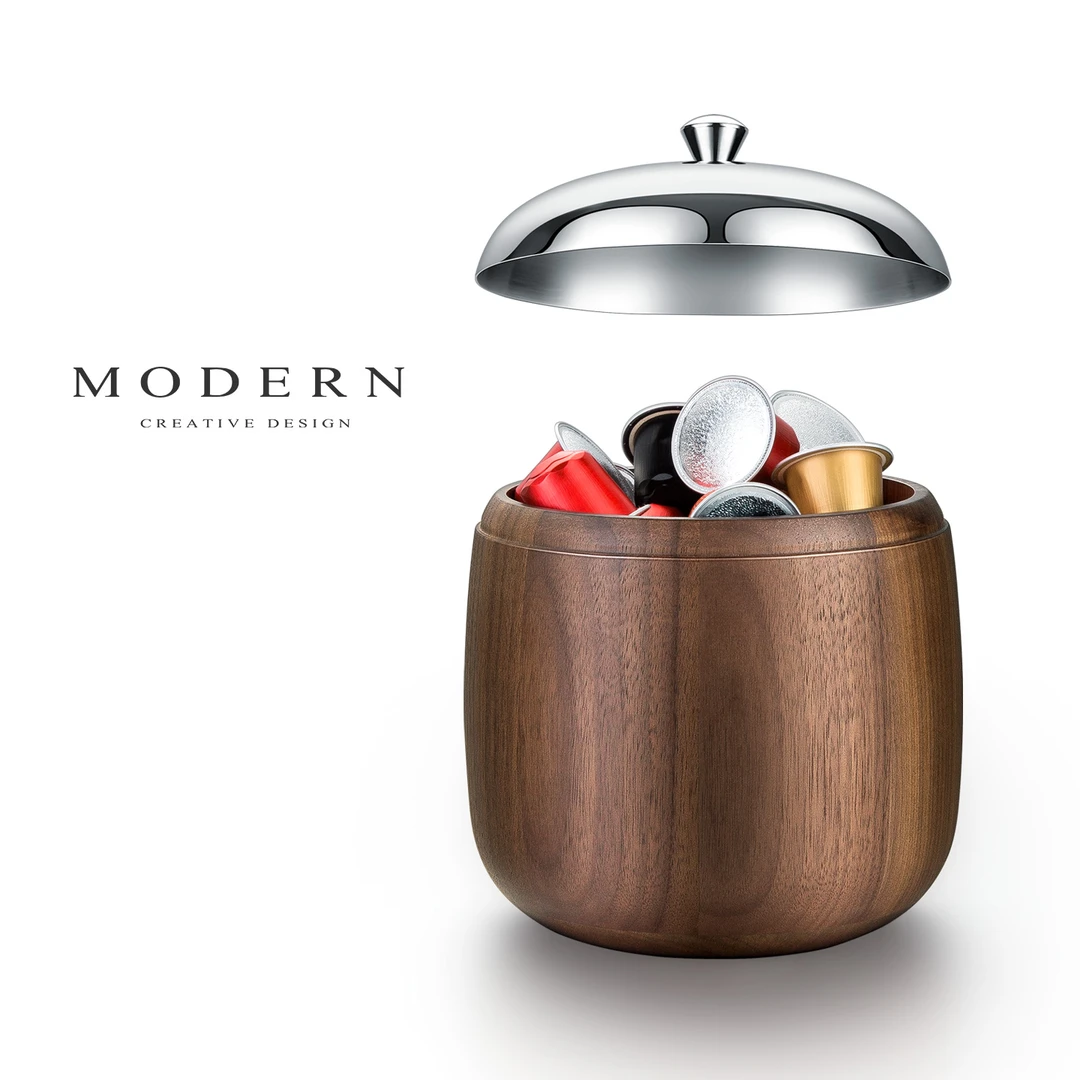 摩登MODERN原创轻奢北美黑胡桃木胶囊咖啡储存奶罐果糖茶叶收纳盒
