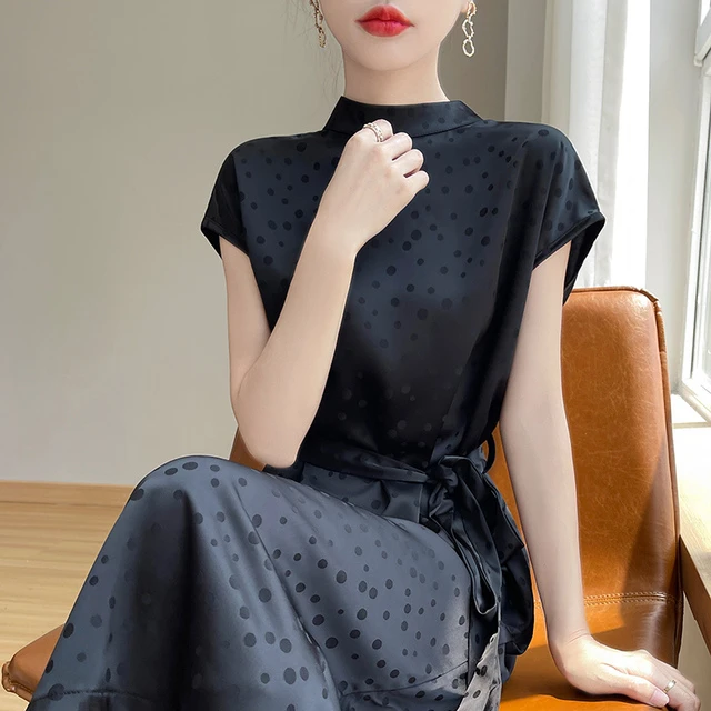 2025夏季新款半高领套头系带连衣裙女新中式国风气质显瘦过膝长裙