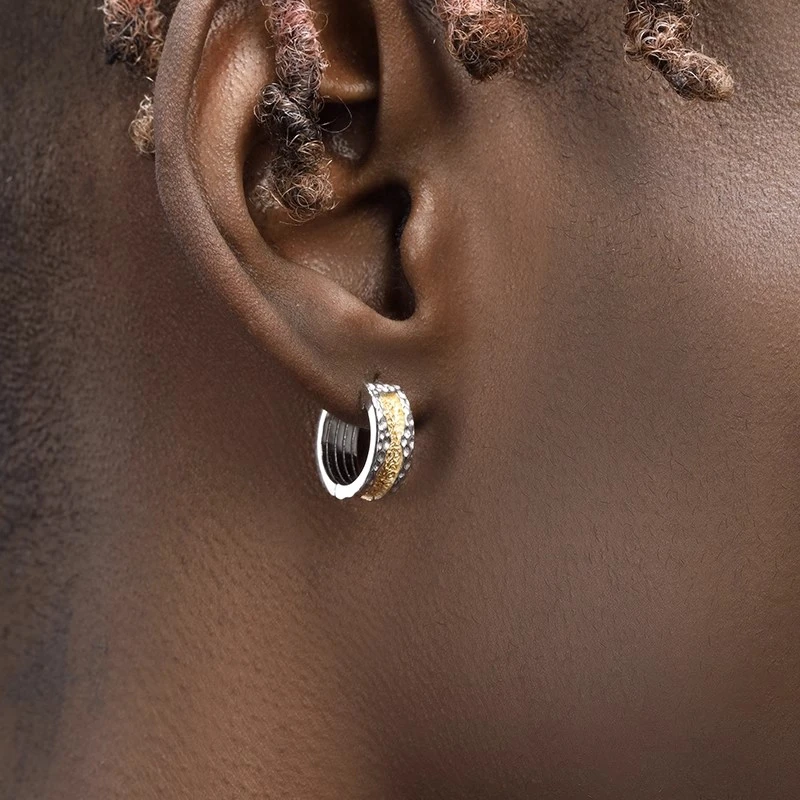 BTSP S925银针唐草纹男女嘻哈个性百搭金色高级感耳环