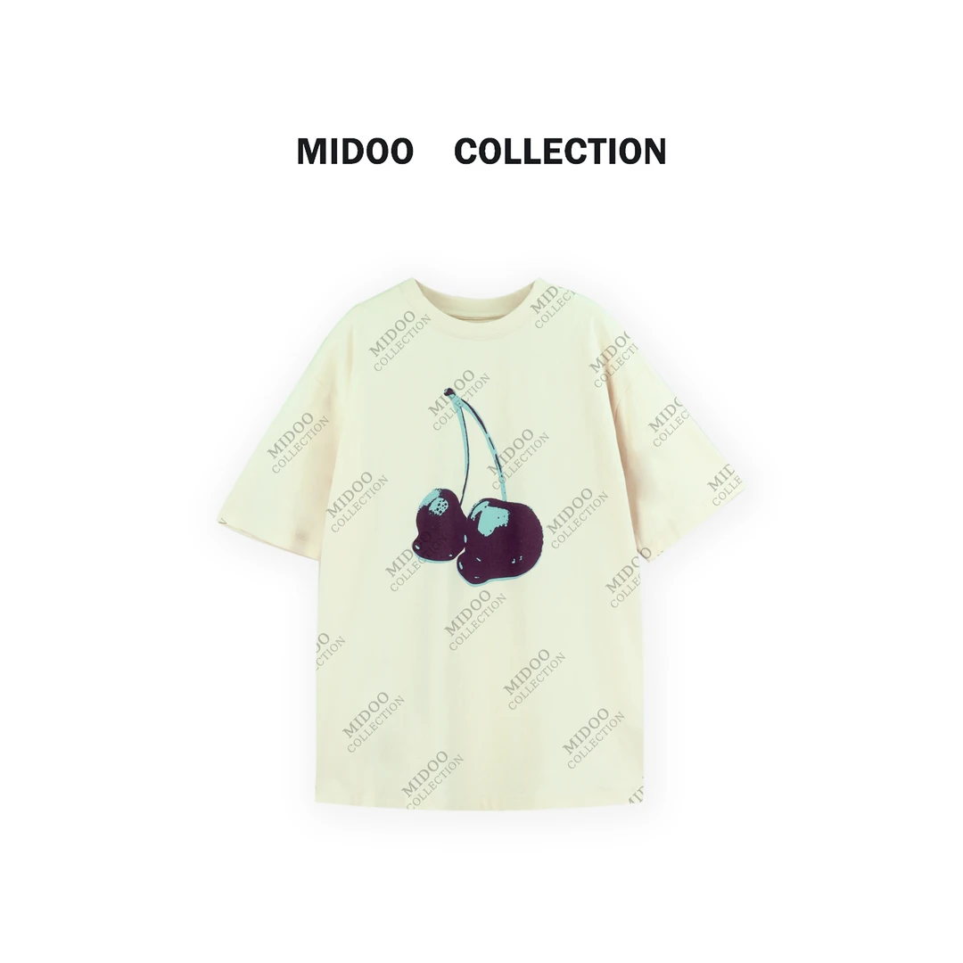 MIDOO ‘甜心樱桃’水果印花宽松圆领百搭上衣T恤