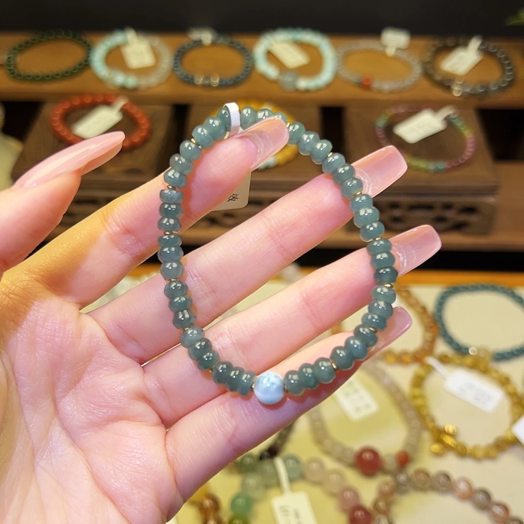 银S925镀金镶嵌水晶手串蓝9447