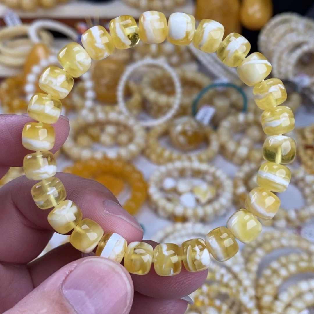 手链蜜蜡未镶嵌金瓷白细纹虎皮纹8.6mm