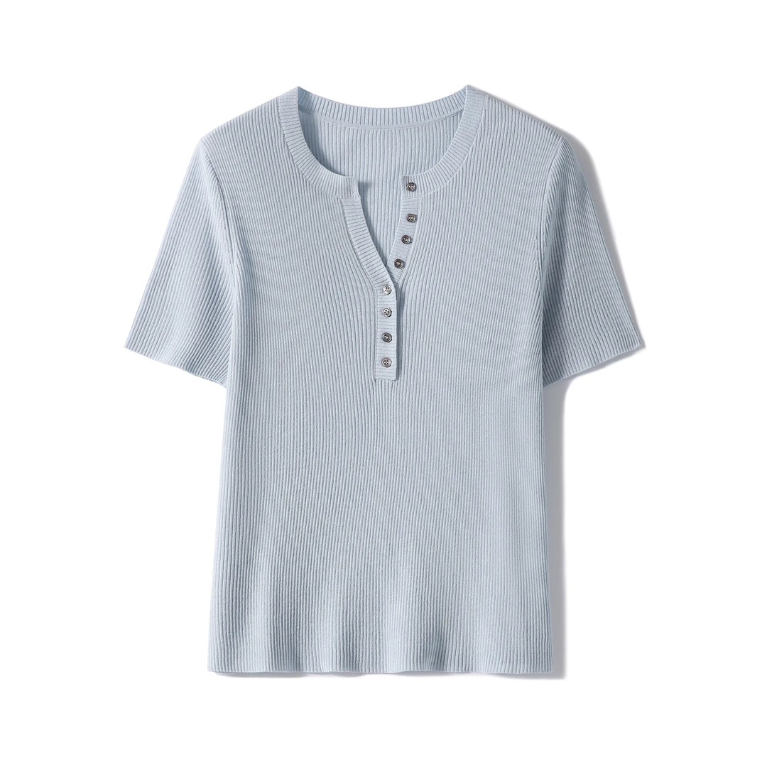 SEPT CHIC 莱赛亚麻设计V领短袖针织衫女士25新夏S81771ZYNMG