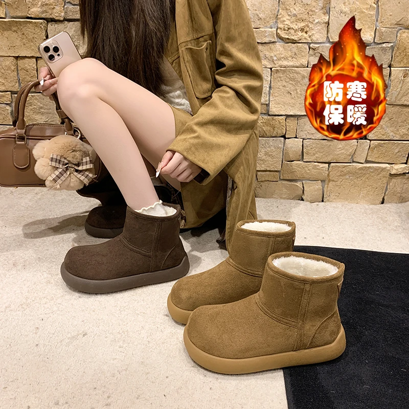 冬季秋冬女士英伦风短筒雪地靴2025时尚百搭加绒加厚保暖女鞋