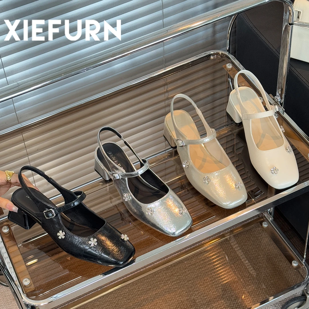 XIEFURN/鞋夫人夏季仙女风花朵水钻包头2025新款韩版气质玛丽珍鞋