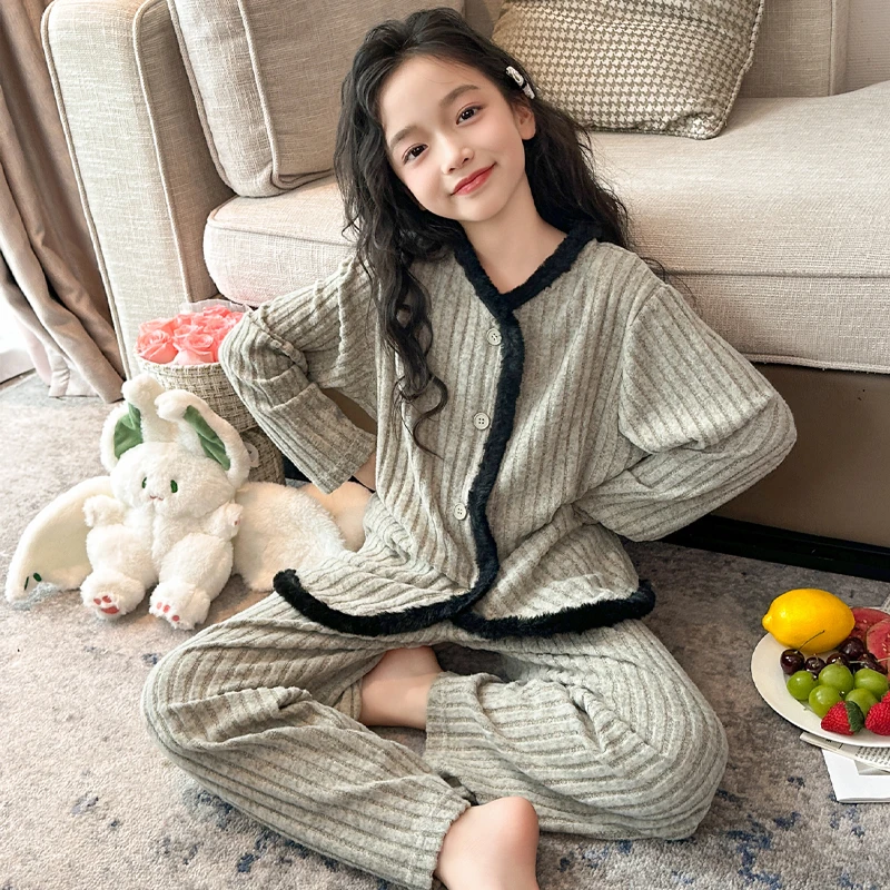 女童秋冬季睡衣德绒家居服中大童慵懒风绒毛空调服韩版宽松休闲潮