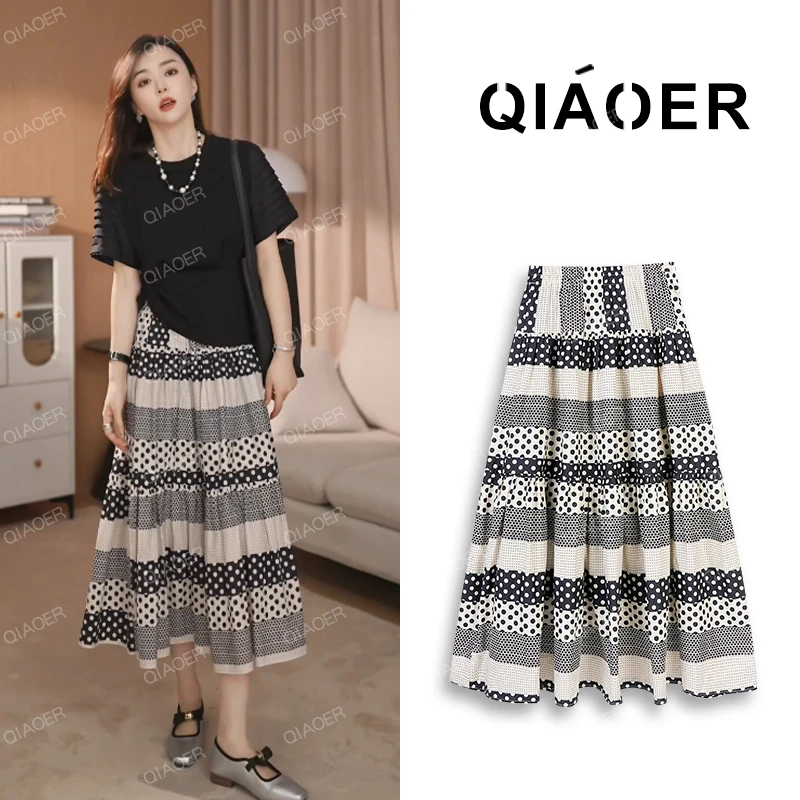 乔儿定制【优雅重现】高腰显瘦新款半身裙复古黑白格子波点A字裙子