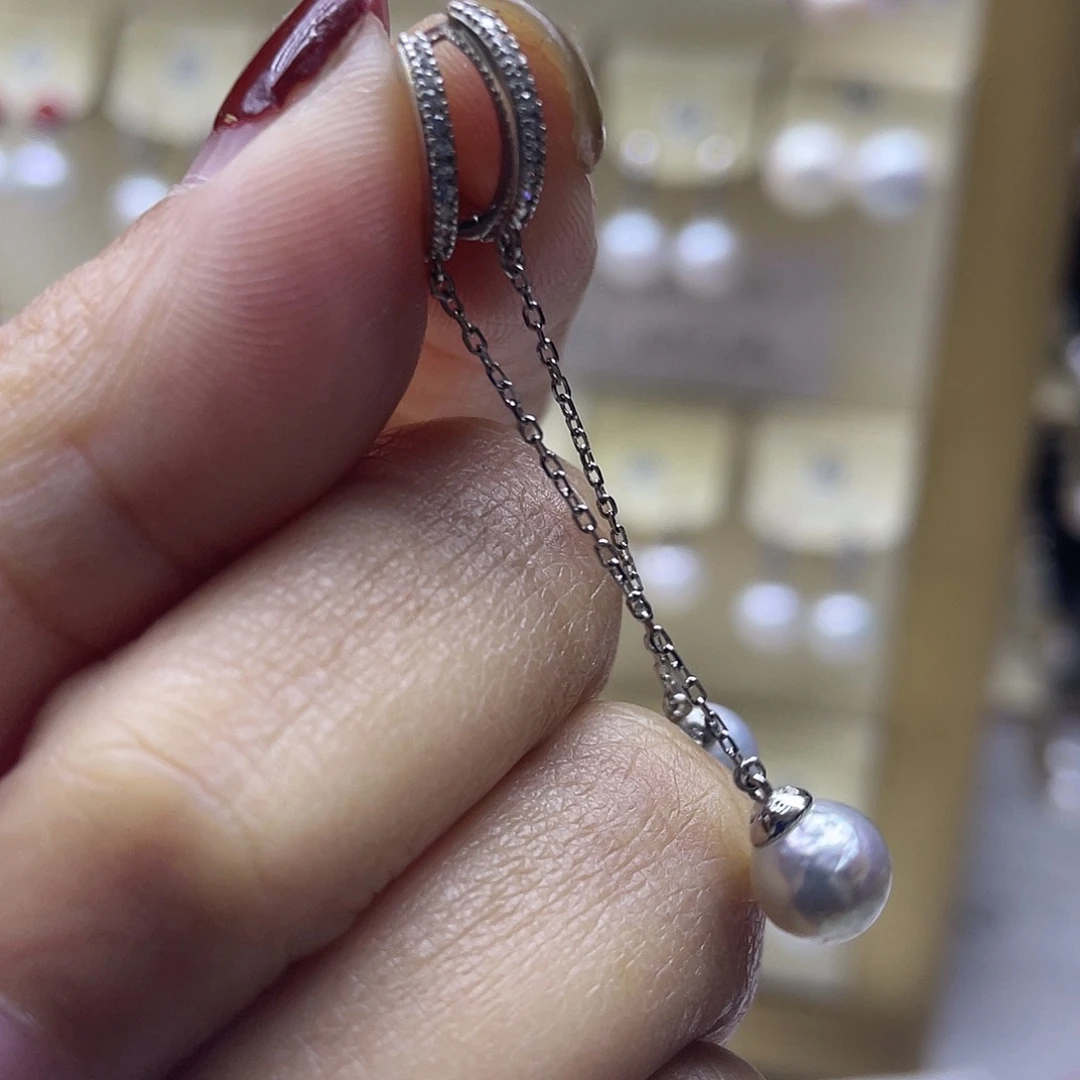 海水珍珠耳饰银S925镶嵌