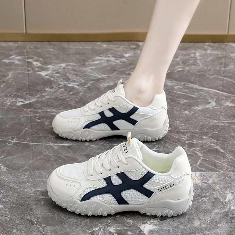 透气女鞋2025新款春秋网面厚底运动鞋时尚休闲德训鞋内增高老爹鞋