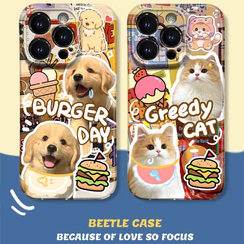 汉堡猫狗苹果16E手机壳14菲林8/7超薄动物12/11XR曲屏15plus13XS