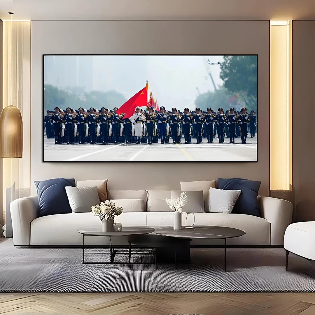 高清9月3号军事主题天安门装饰画三军仪仗队伍客厅办公室挂画海报