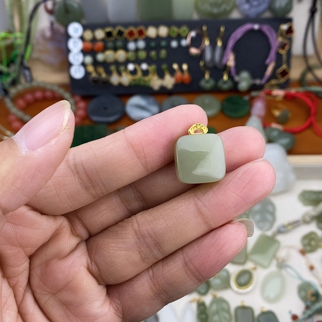 和田玉银S925镶嵌吊坠(不含链)