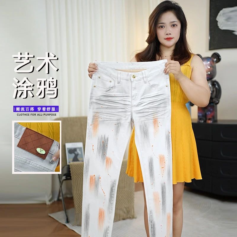 艺术涂鸦手绘工艺秋冬2025新款男士修身型欧版牛仔裤男时尚潮流装