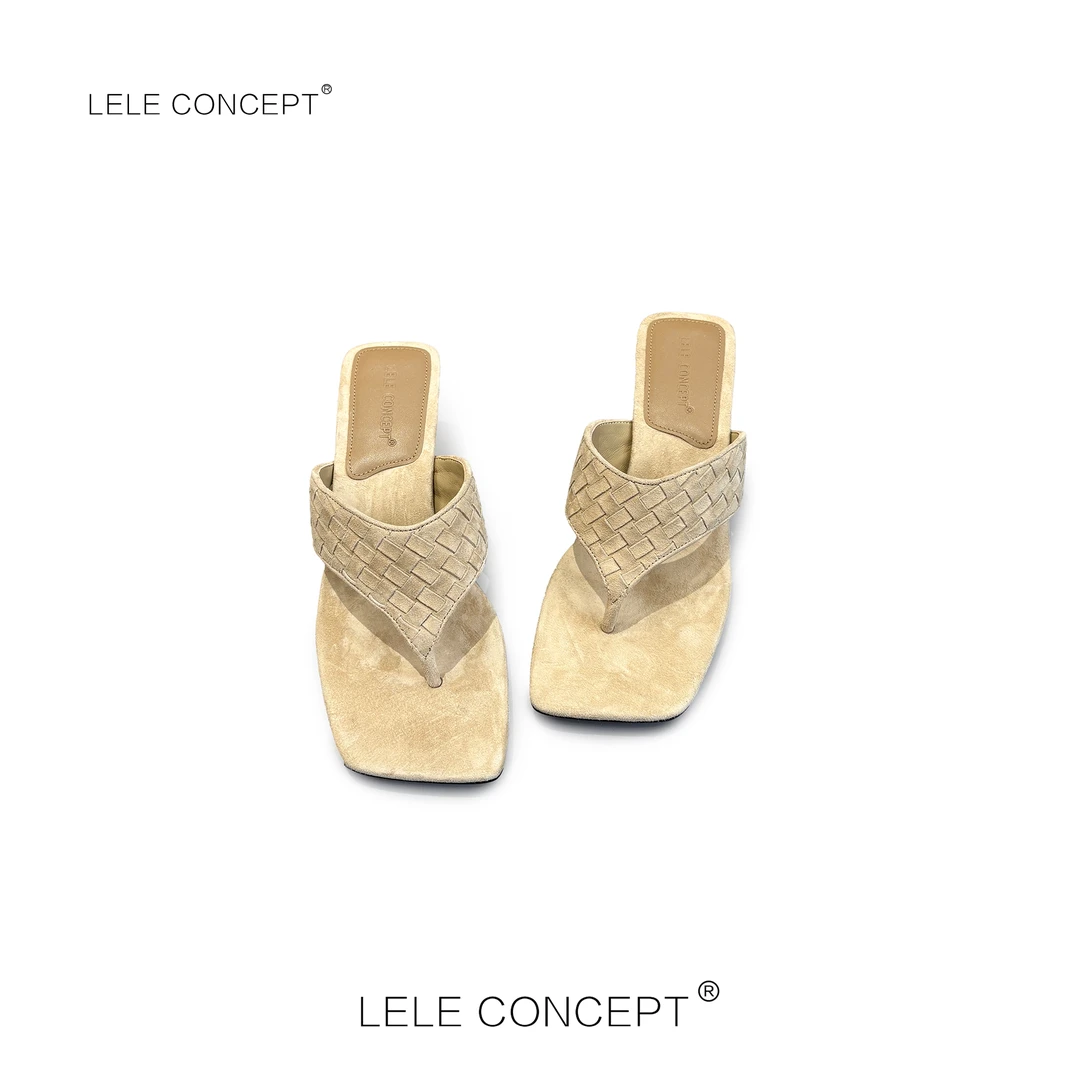 LELE CONCEPT丨时装休闲风设计款编织高跟人字拖X0228