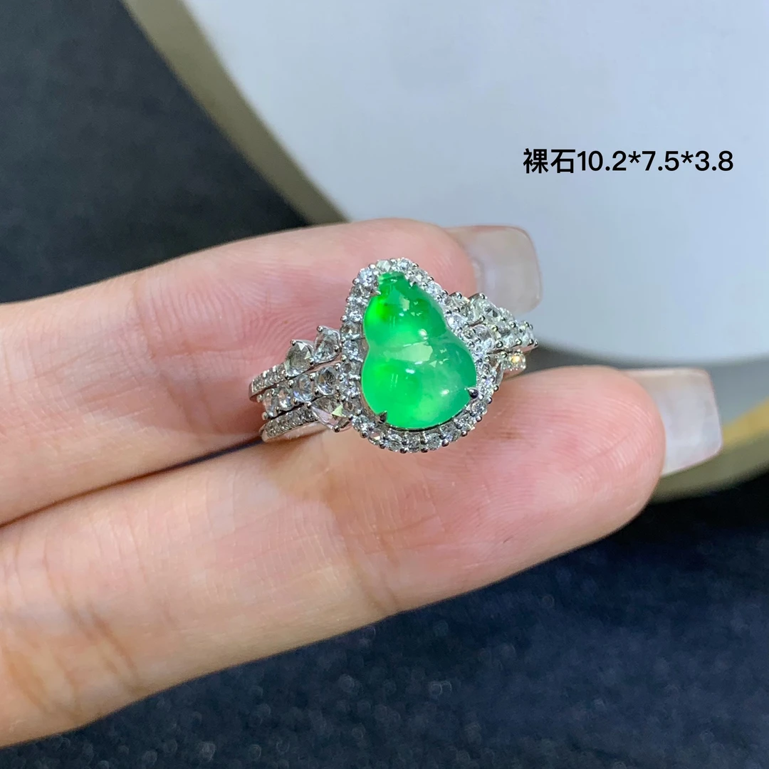 冰种起刚阳绿葫芦天然翡翠玉石戒指9.14/YL时尚优雅气质百搭