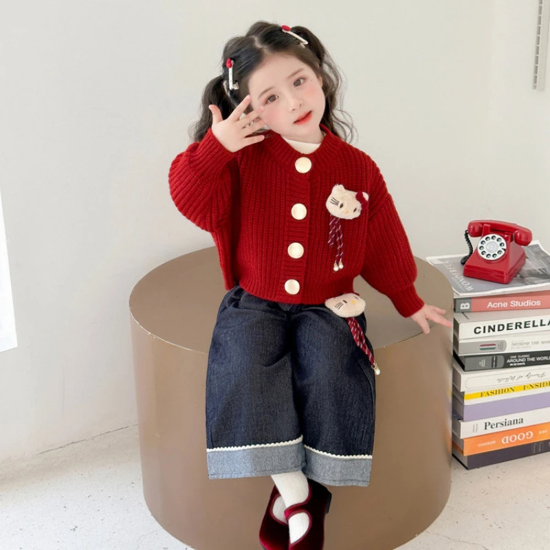 女童秋季新款套装2025洋气潮流开衫打底衫微喇裤爆款三件套潮