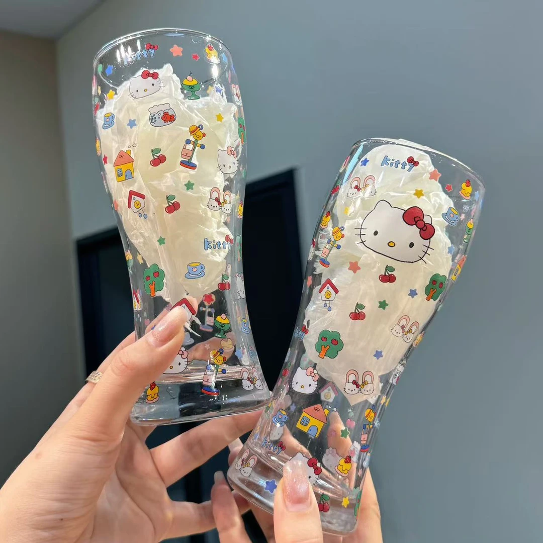 【圆和圈】出口尾单 乐园小猫高款玻璃杯 高颜值果汁杯啤酒杯两个装