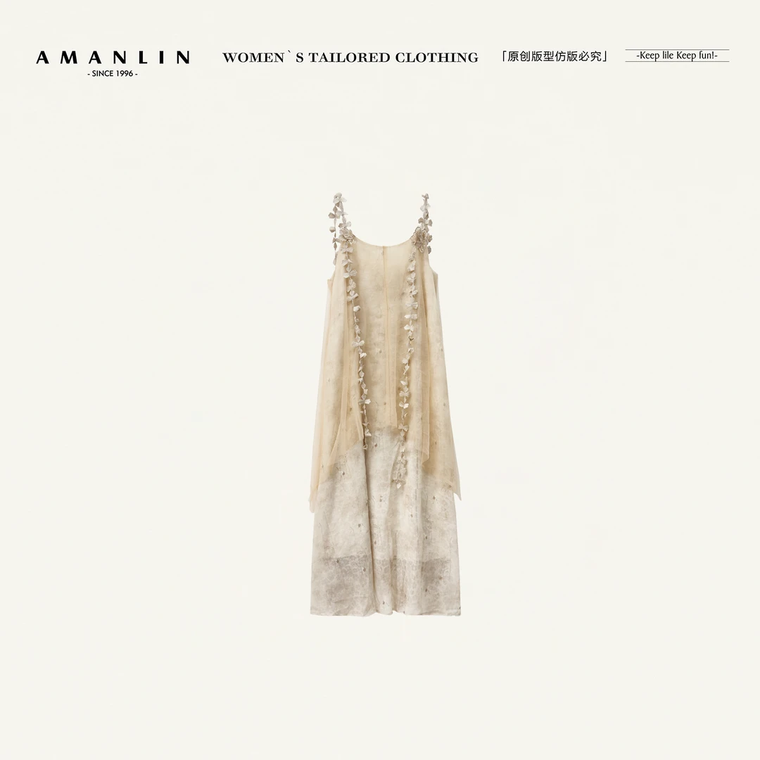 AMANLIN/阿谩琳欧若风春夏新款高腰显瘦花朵吊带连衣裙女Y596216
