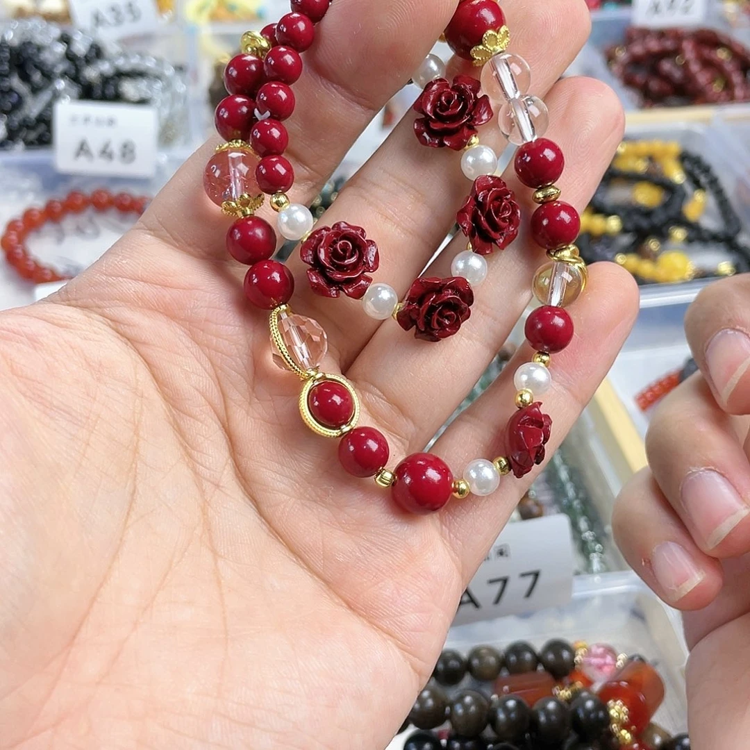 檀香木手串银S925镀金镶嵌