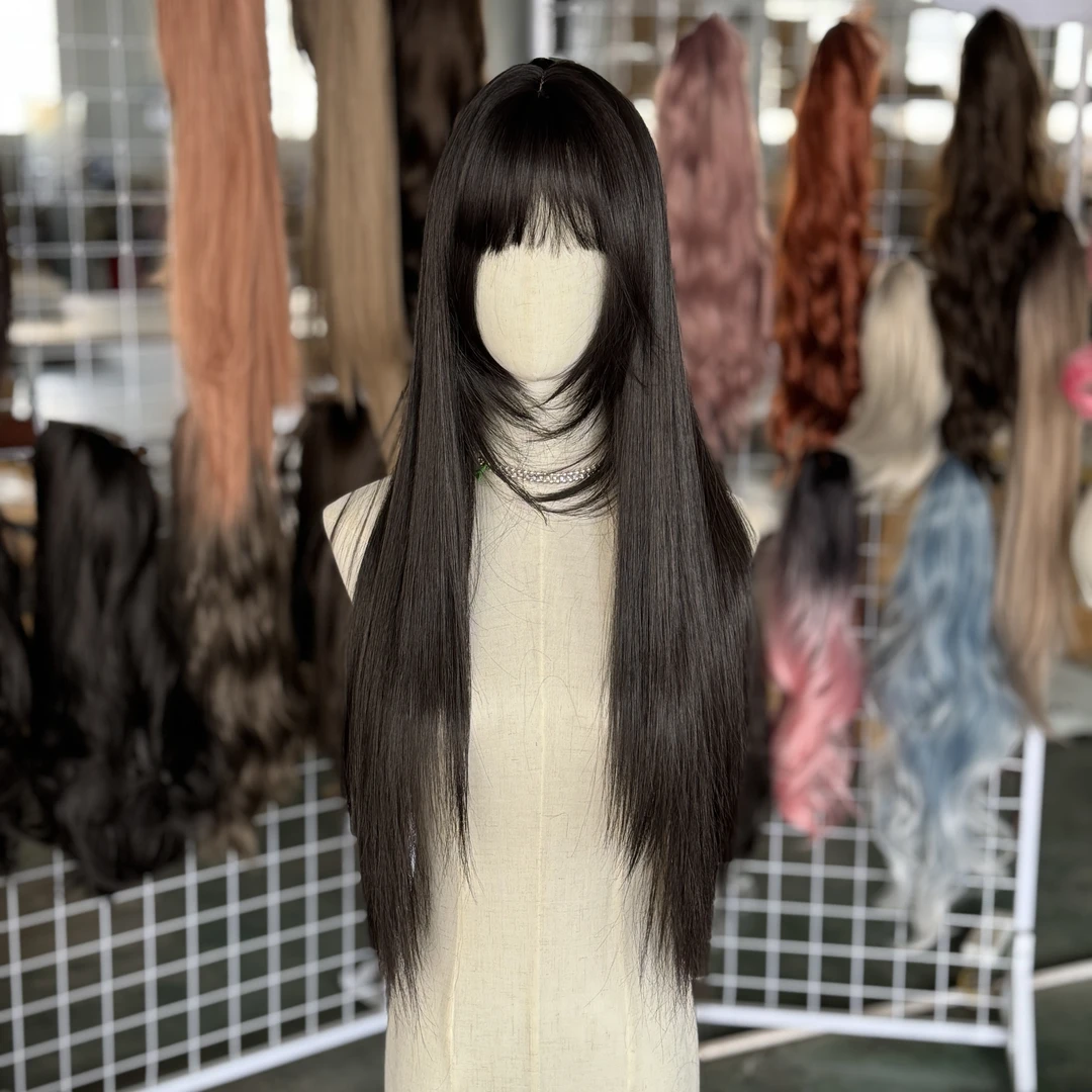 全头套黑茶色仿真发丝隐形无痕高层次感发型蓬松假发女款韩系女高