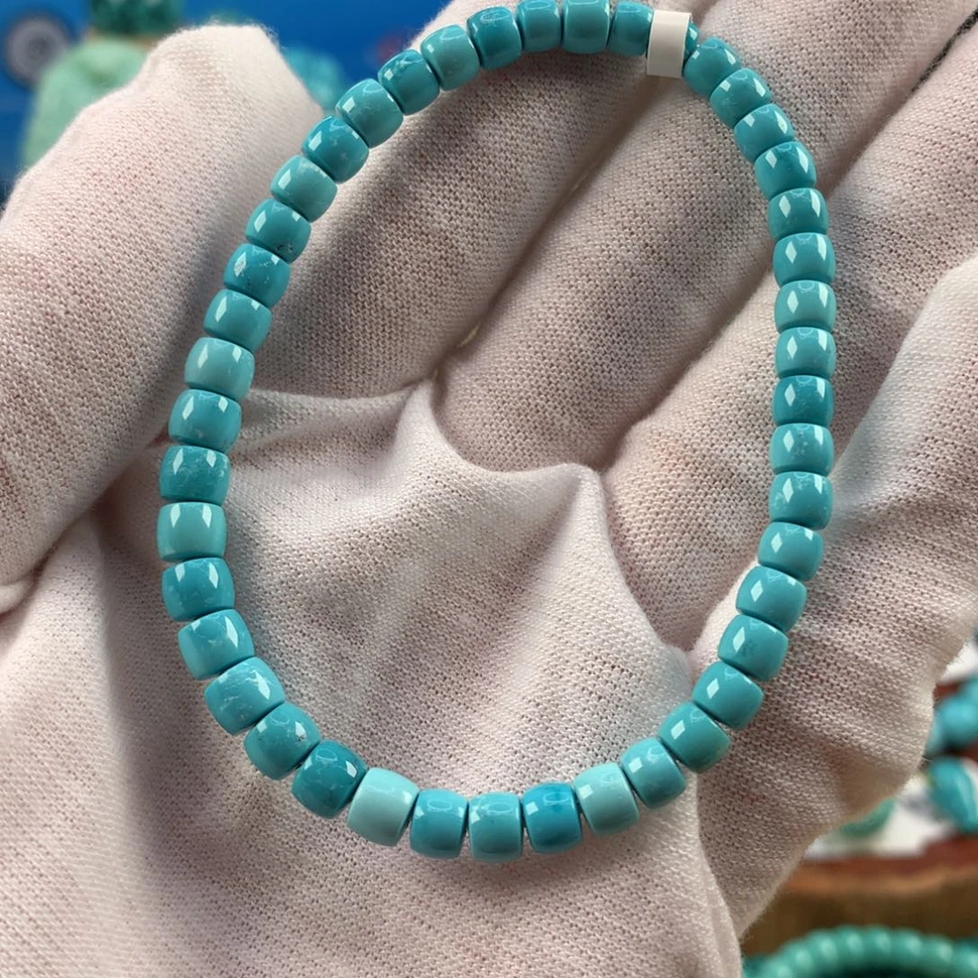 绿松石未镶嵌珠宝奇石高瓷蓝直切手串4.8mm