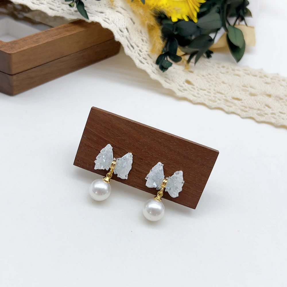 铜合金仿珍珠耳饰 耳夹 02861 好啊商店 蓝水J蝴蝶结耳夹