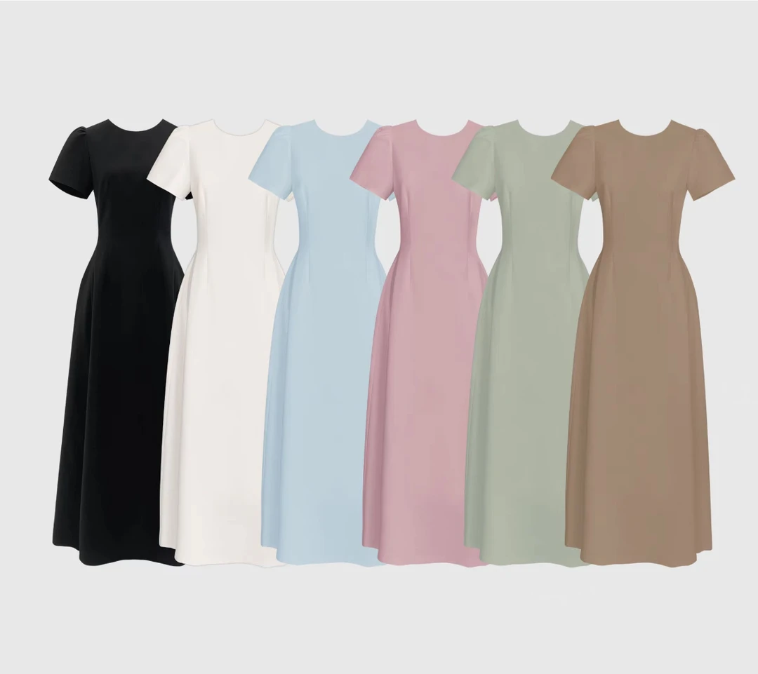 M087 夏季纯色短袖连衣裙性感收腰设计感开叉小众长款a字连衣裙