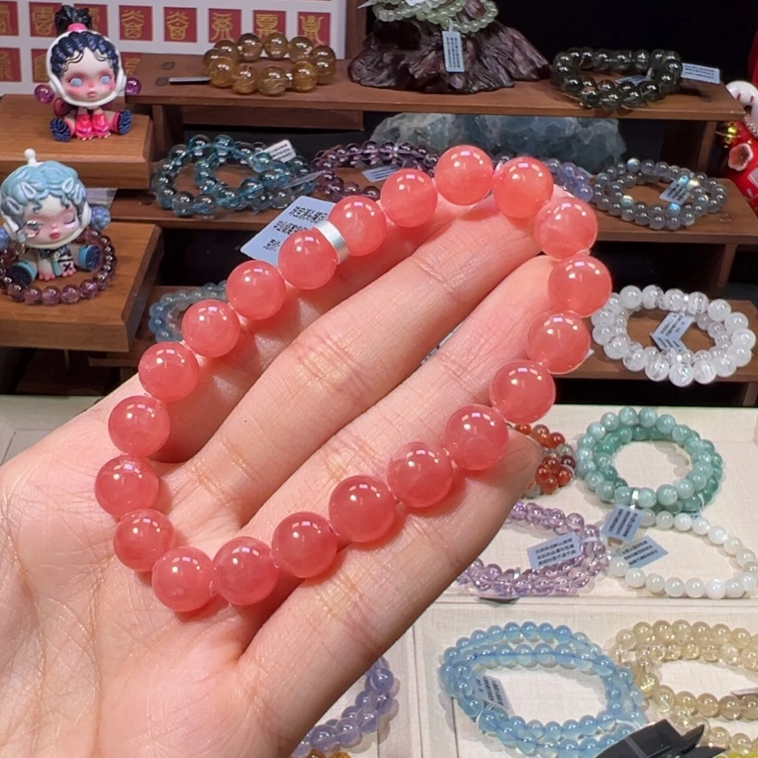 Q****菱锰矿（红纹石）未镶嵌手串9m毕业级高货红纹石