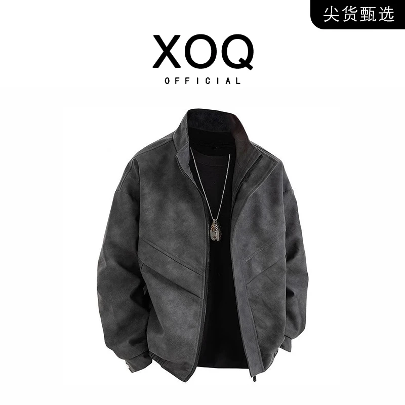 【品牌甄选】春秋季立领皮夹克男士宽松复古时尚韩版男装外套高级感