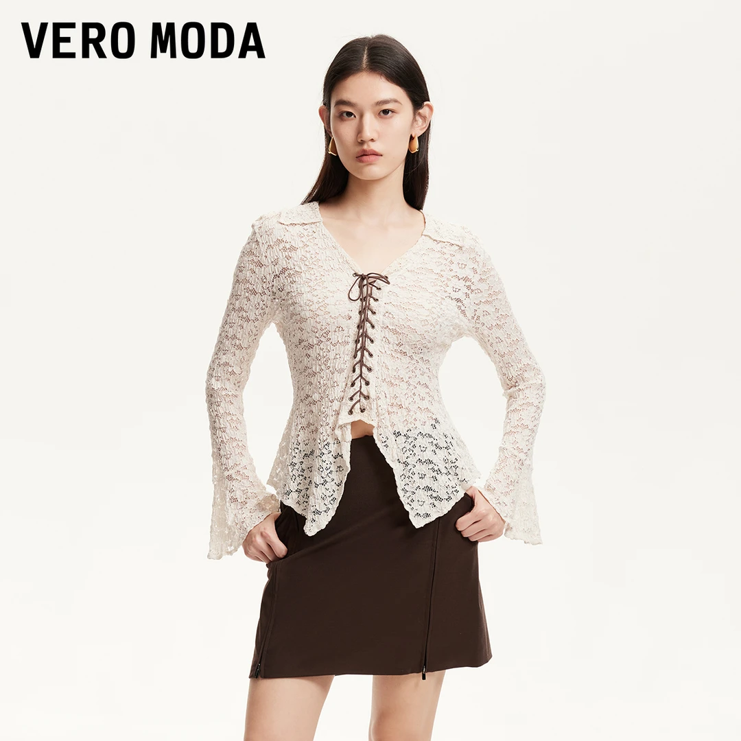 Vero Moda上衣2025夏日穿搭含莫代尔收腰蕾丝时尚小翻领325302005