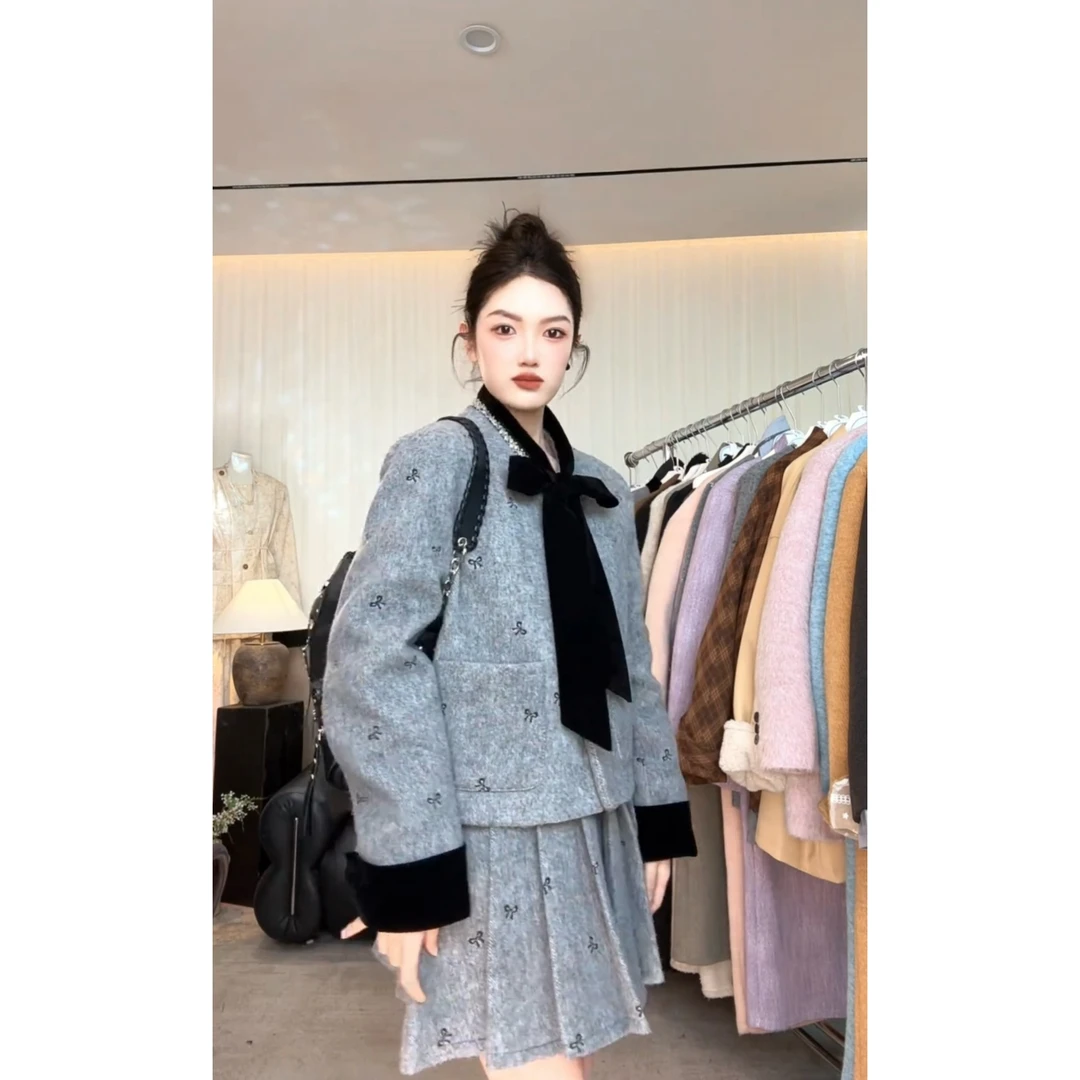 TINGTING 冬季新款小众加绒外套+双面百褶裙009