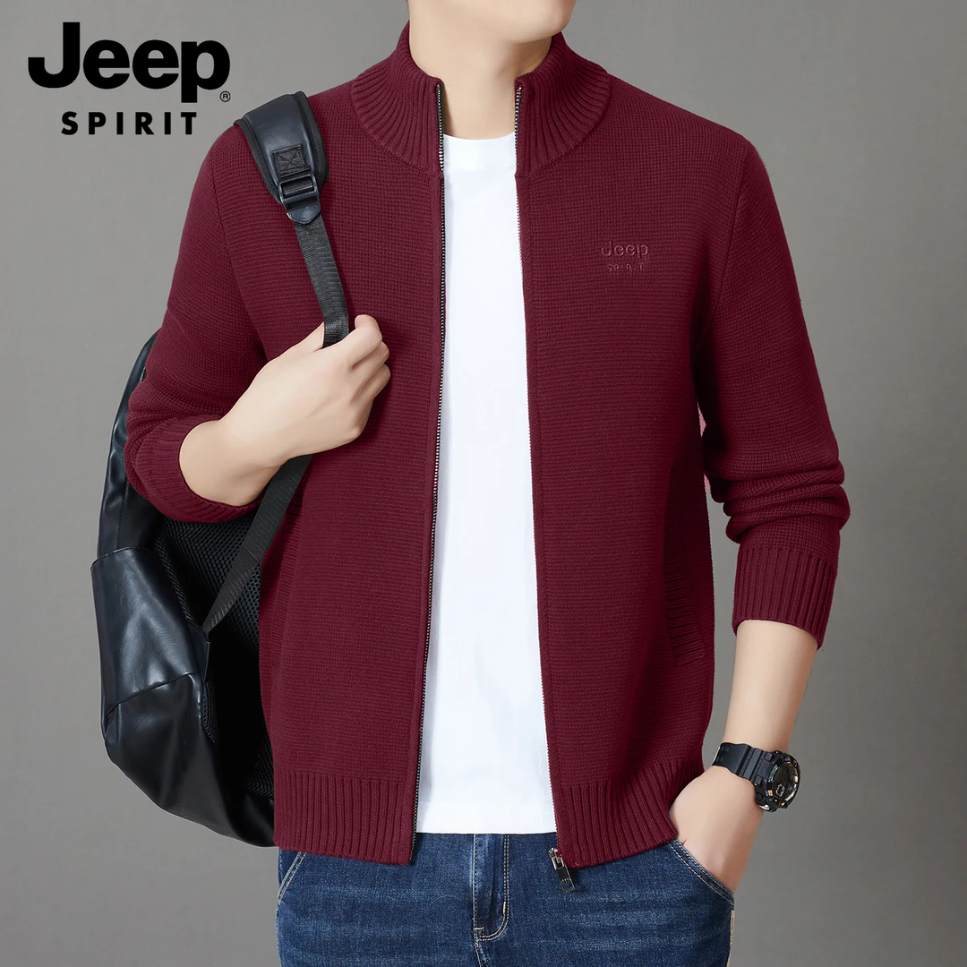 JEEPSPIRIT吉普冬款立领毛衣针织衫男士秋季纯色百搭休闲爸爸开衫