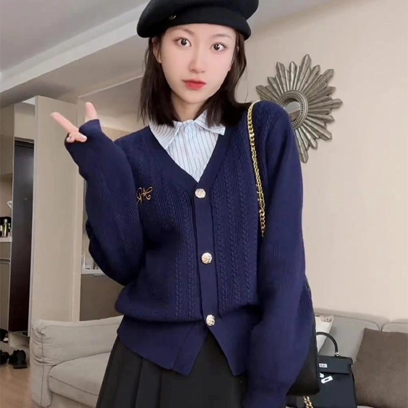 香朵儿假两件收腰显瘦针织衫2025春秋新款轻奢小众高级感女装上衣