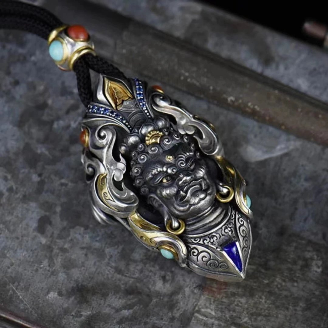 铜合金布艺项链 复古不动明王生肖龙蛇本命佛守护神男女护身吊坠