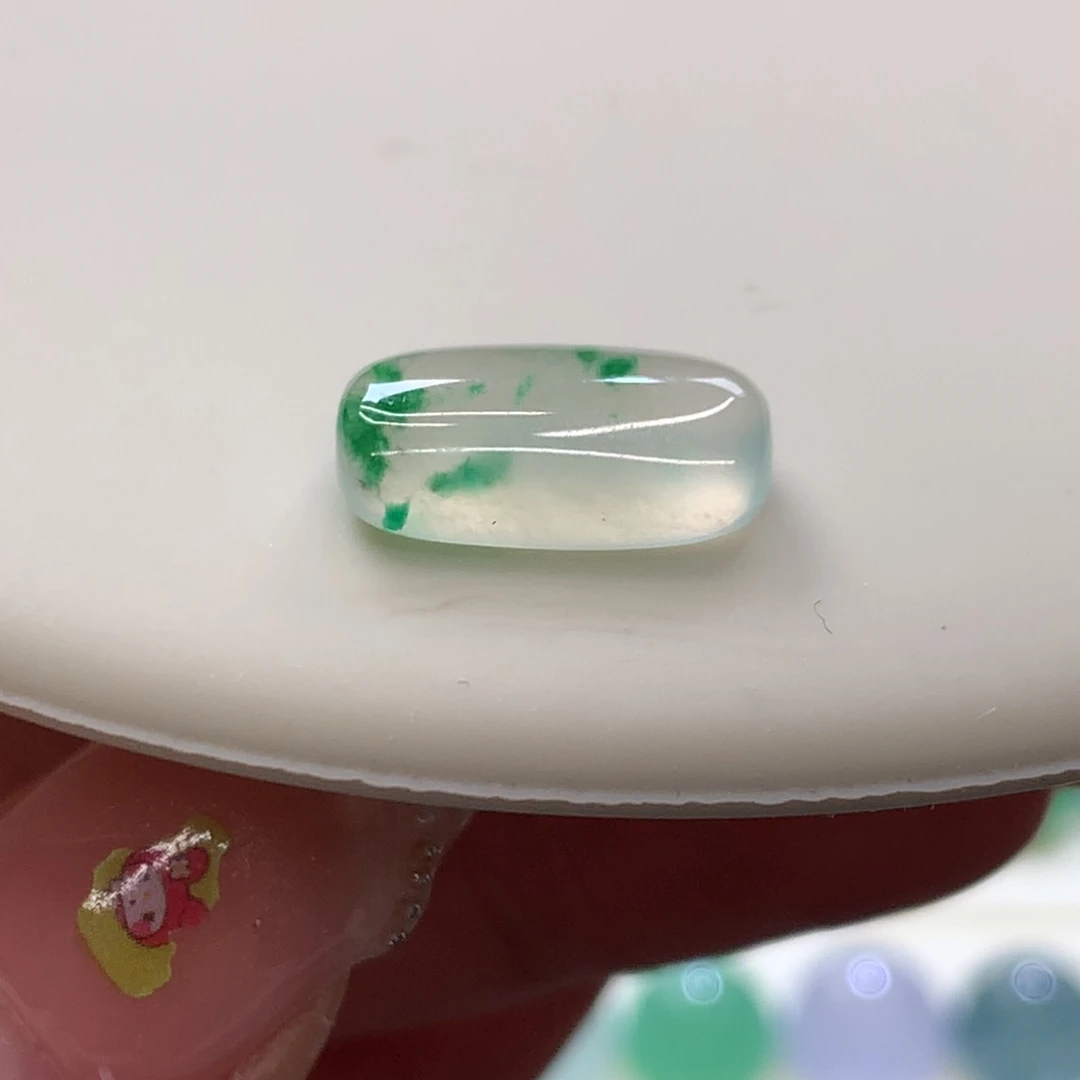 定制翡翠未镶嵌 毛货抛光定制 冰晴飘阳绿 马鞍随形